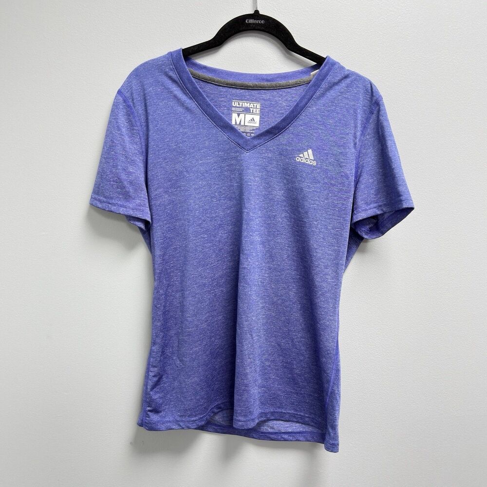 Adidas Ultimate Tee Womens Medium Purple Blue Heathered V-Neck Athletic T-Shirt